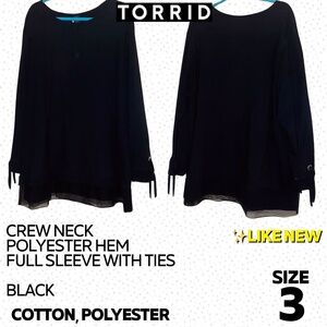 Torrid Black Sweater Top with Tie Sleeves